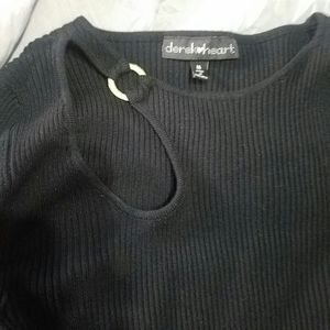 BLACK KNIT RIBBED  DRESS